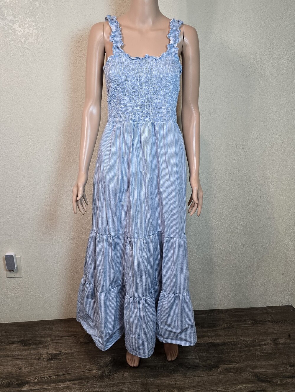 MSK  Dress Womens Large Blue  Long Cotton Tiered Summer Smocked Maxi - Picture 7 of 11